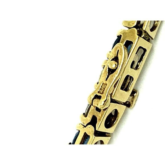 14k Yellow Gold Tennis Bracelet 13CTW Blue & White Cubic Zirconia 7'' inches - Picture 9 of 13